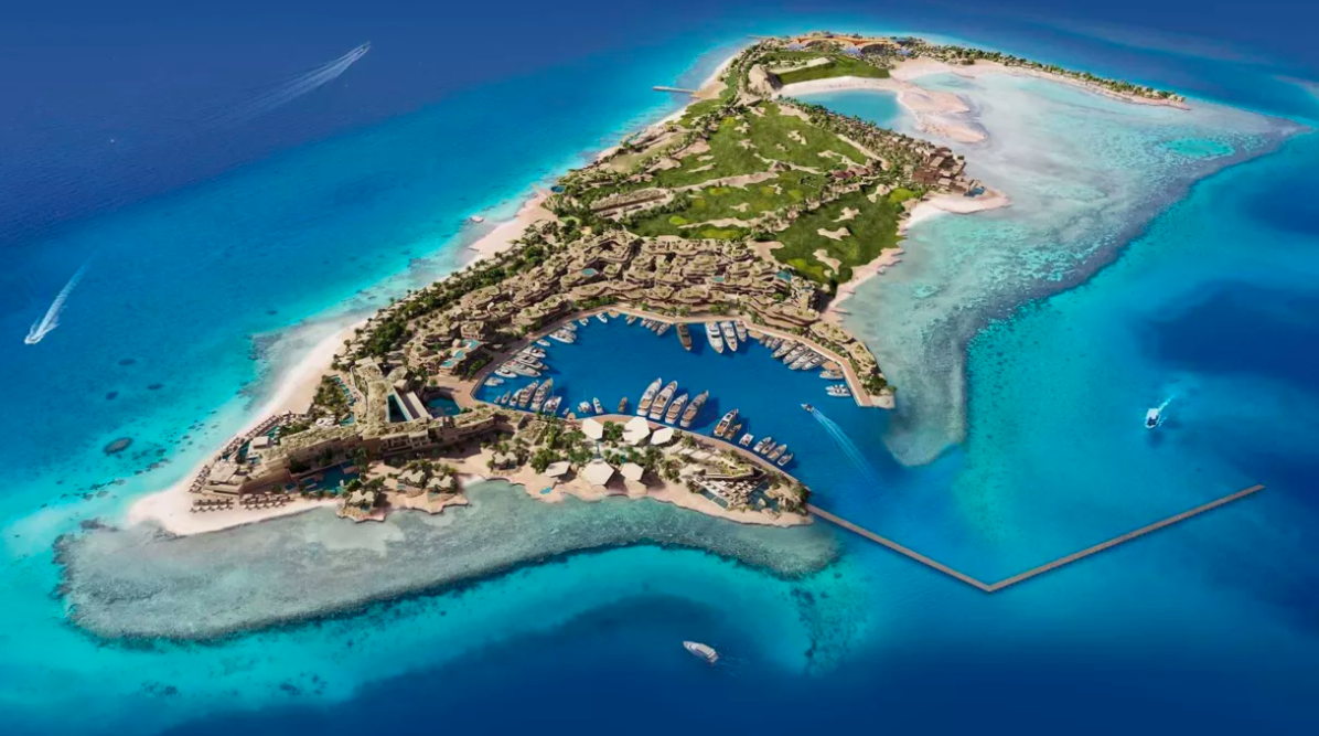Sindalah is situated along the coast of NEOM in northwest Saudi Arabia. Sindalah