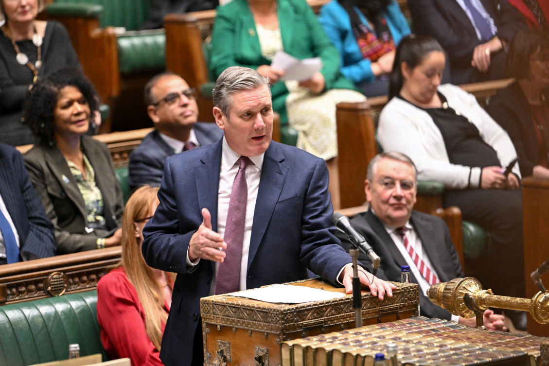 Keir Starmer, leader of Britain's Labour Party, speaks during the Prime Minister's Questions, at the House of Commons in London, Britain November 15, 2023. (Reuters)