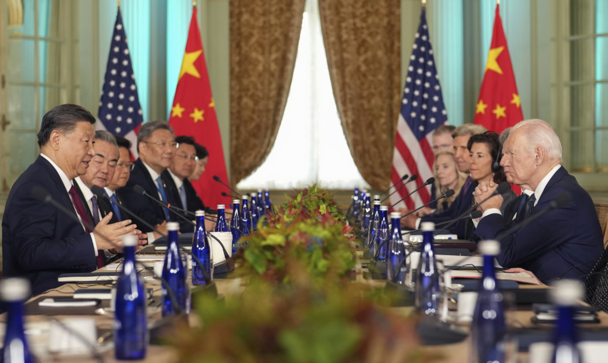 President Joe Biden listens as China's President President Xi Jinping speaks during their meeting at the Filoli Estate in Woodside, Calif., Wednesday, Nov, 15, 2023, on the sidelines of the Asia-Pacific Economic Cooperative conference. (AP)