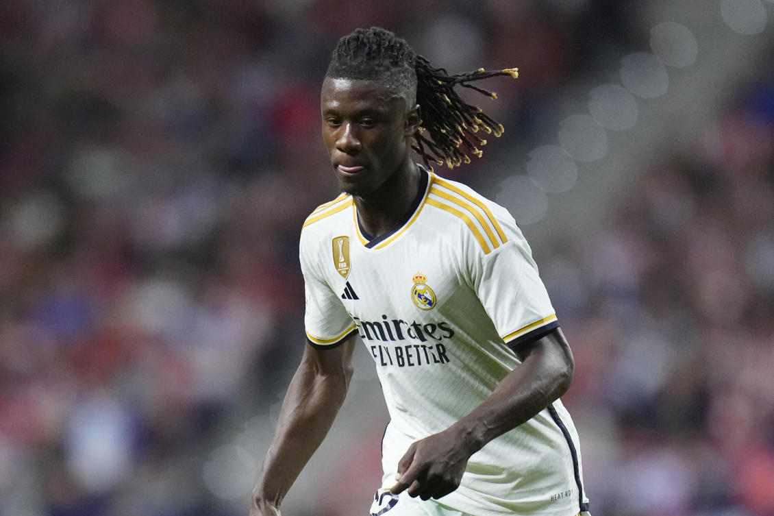 France midfielder Eduardo Camavinga has torn a ligament in his right knee while practicing with his national team, Real Madrid said about its player on Nov. 17, 2023. (AP/file)