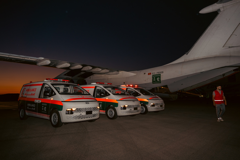 The ninth plane carried three ambulances from a total of 20, which will be transported to Gaza through the Rafah crossing. (AN Photo/Abdulrhman Bin Shalhoub)