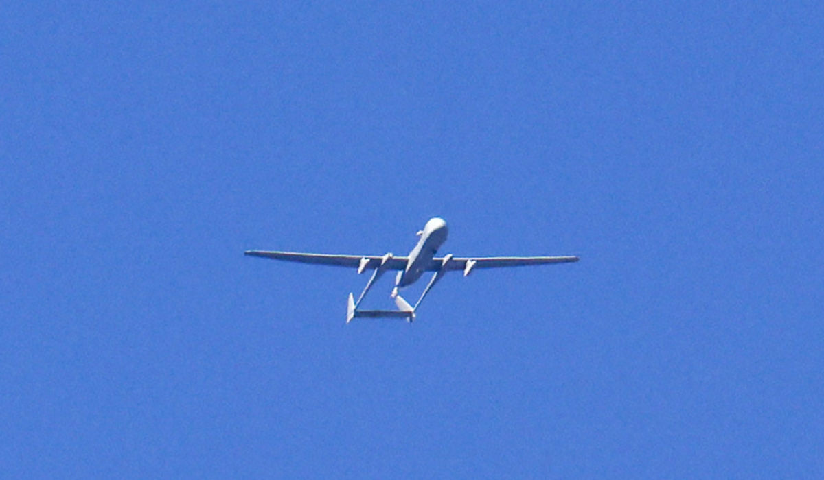 This picture taken from a position along the border with the Gaza Strip in southern Israel shows an Israeli drone flying over the border area on November 17, 2023, amid ongoing battles between Israel and the Palestinian Hamas movement. (AFP)