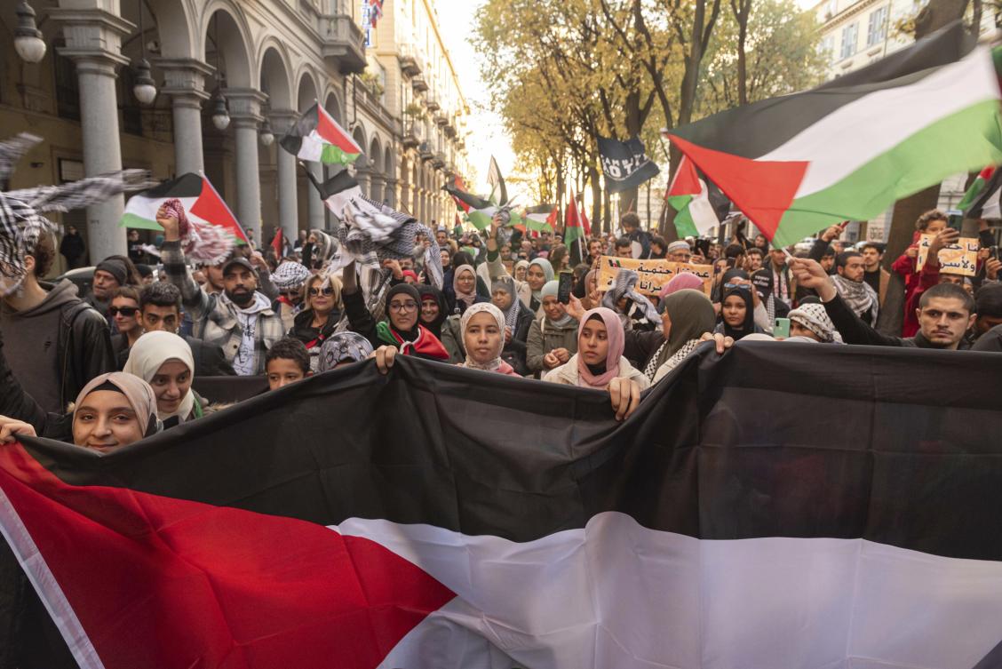 People take part in a pro-Palestinian rally in Turin, Italy, on Nov. 18, 2023. (AP)