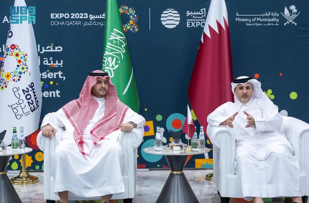 rince Turki was welcomed by Qatar’s Minister of Municipality Abdullah bin Abdulaziz Al-Subaie. (SPA)