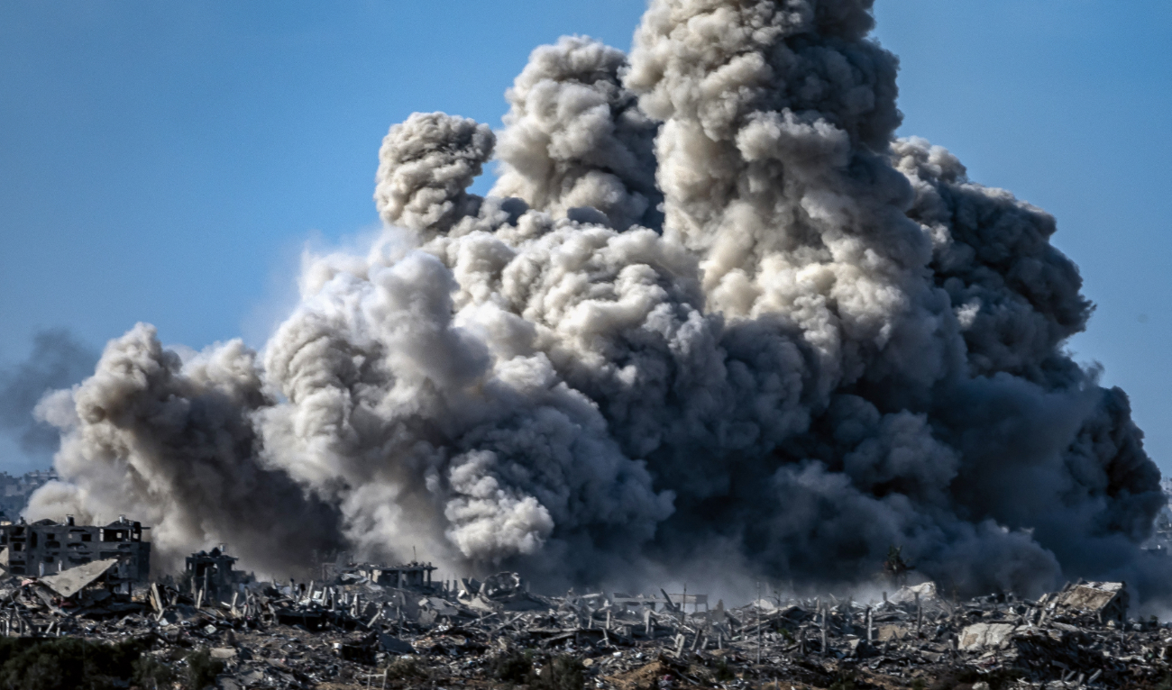 A picture taken from a position near Sderot along the Israeli border with the Gaza Strip shows smoke billowing during an Israeli bombardment on the northern Palestinian territory on November 21, 2023. (AFP)