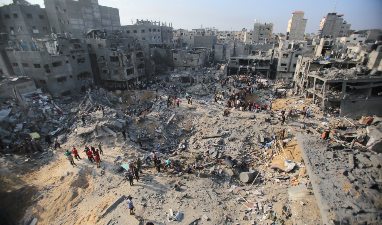 Palestinians check the destruction in the aftermath of an Israeli strike on the Jabalia camp for Palestinian refugees in the Gaza Strip, on November 1, 2023. (AFP)