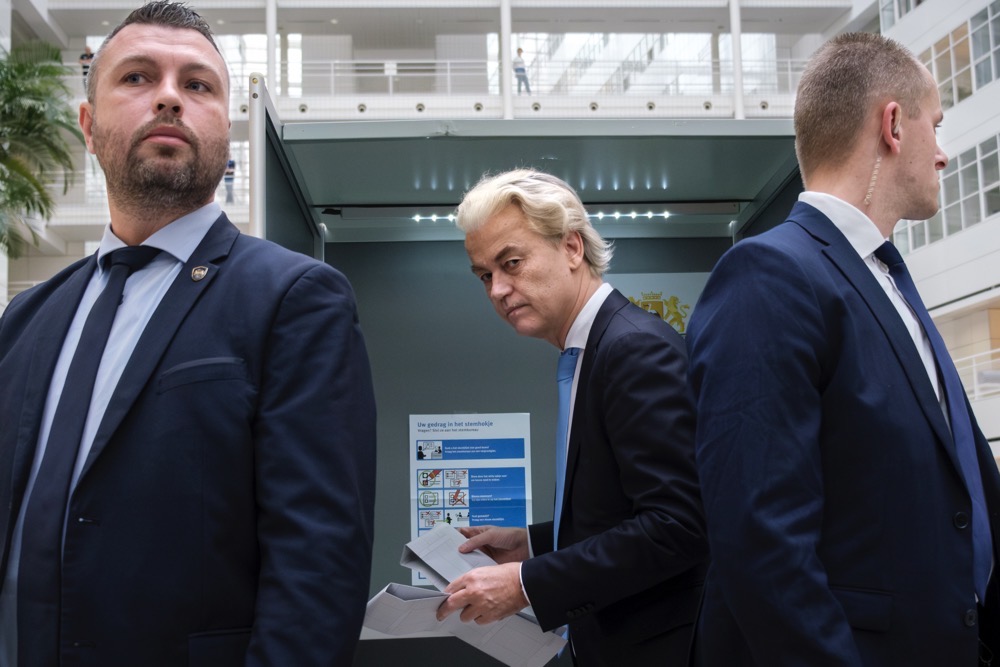 Geert Wilders, leader of the Party for Freedom, known as PVV, casts his ballot in The Hague, Netherlands. (AP)