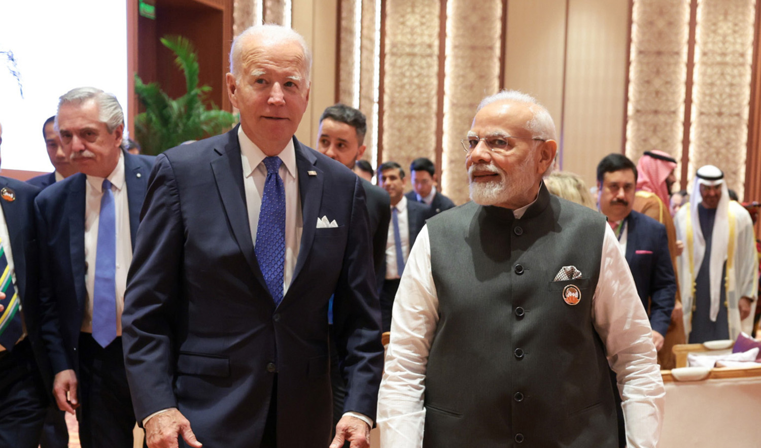 Indian Prime Minister Narendra Modi (R) meets with the US President Joe Biden (L) during the G20 Leaders' Summit 2023 at Bharat Mandapam in New Delhi, India on September 09, 2023. (Press Information Bureau via REUTERS/File)