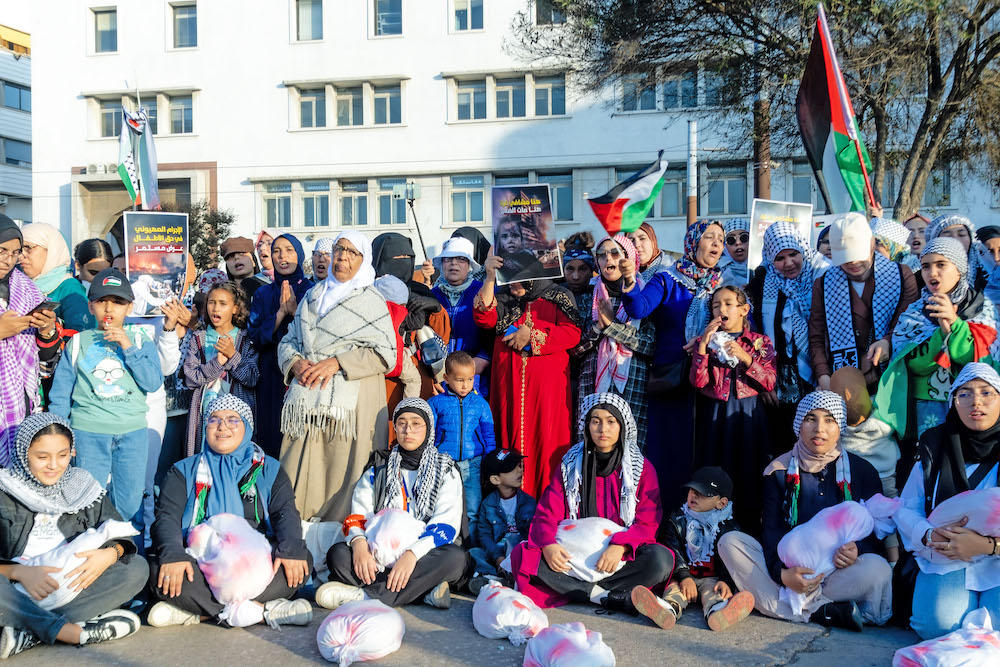 Morocco has issued increasingly strongly worded statements Israeli bombardment in Gaza wore on. Above, Moroccan women protest in Casablanca on Nov. 18, 2023 in solidarity with the Palestinian people. (AFP)