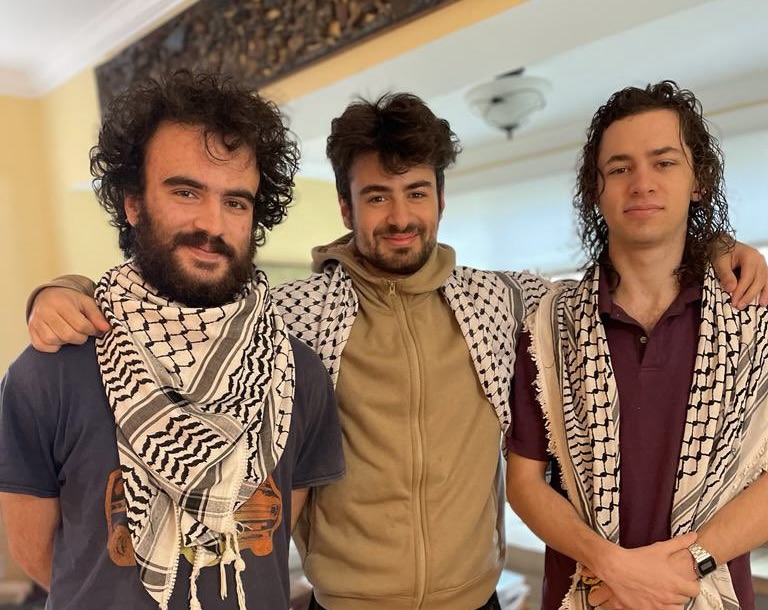 Palestinian students Hisham Awartani, Tahseen Ahmed and Kinnan Abdalhamid. (X/@hzmolot)