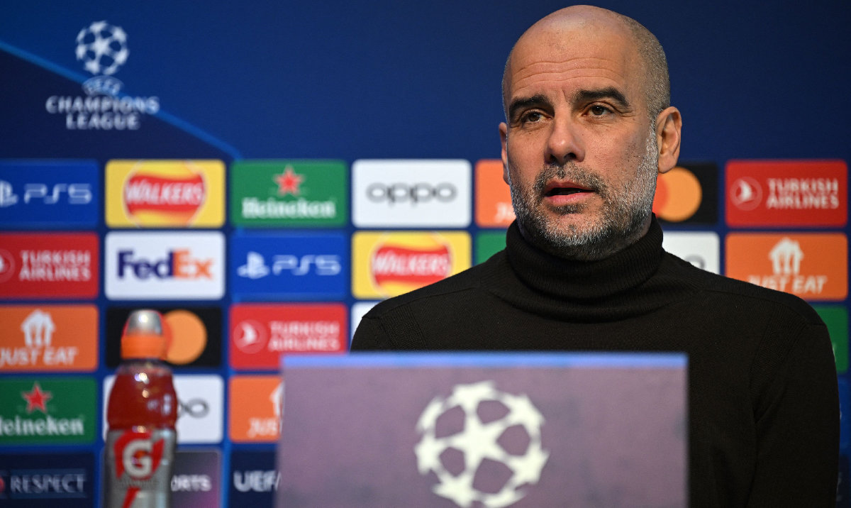 Manchester City's Spanish manager Pep Guardiola during a press conference at Manchester City's training ground in north-west England on Nov. 27, 2023, ahead of their UEFA Champions League Group G football match against RB Leipzig. (AFP)