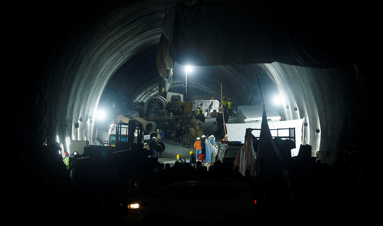 Rescue operations at a tunnel, where workers are trapped after the tunnel collapsed, continue through the evening, in Uttarkashi, in the northern state of Uttarakhand, India, November 28, 2023. (REUTERS)