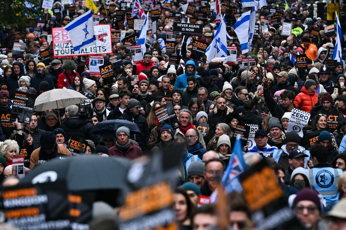 A number of Jewish employees of the BBC joined a march in London on Sunday in protest against antisemitism. (AFP)
