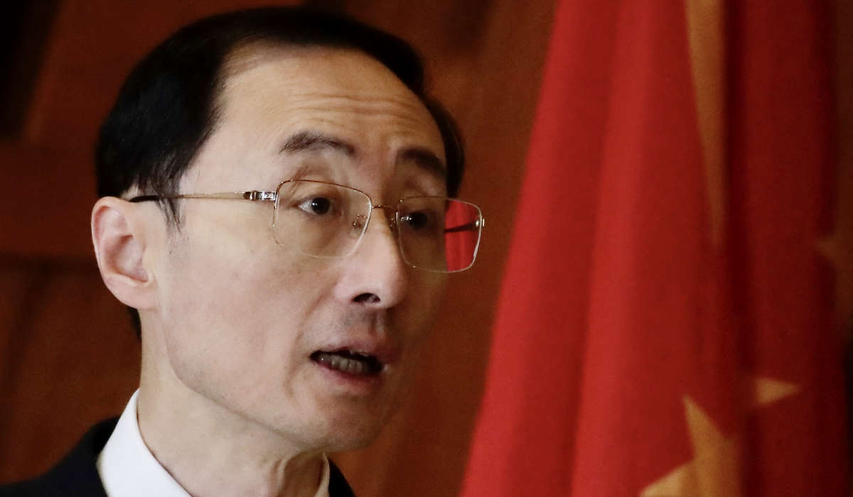 China's Vice Foreign Minister Sun Weidong speaks during a bilateral meeting with Theresa Lazaro, Philippines' Undersecretary for Bilateral Relations and Asian Affairs of the Department of Foreign Affairs in Manila on 24 March 2023. (AFP)