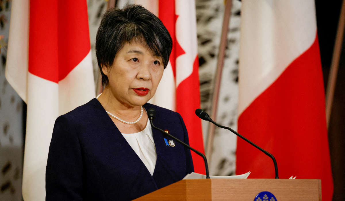 Japan’s Foreign Minister Yoko Kamikawa, talks to members of the media during a press conference at the end of the second day of meetings of the G7 Foreign Ministers in Tokyo, Japan, November 8, 2023. (REUTERS)