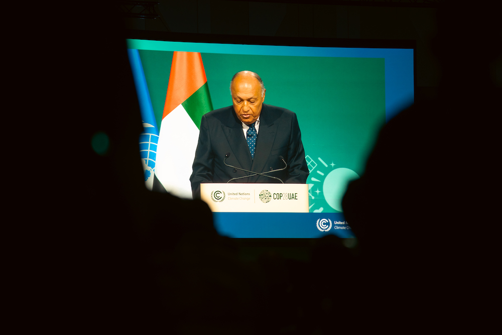 Above, Egyptian foreign minister Sameh Shoukry, the who chaired the previous COP talks in Egypt last year, during the opening ceremony of the COP28 United Nations climate summit in Dubai on Nov. 30, 2023. (Abdulrahman Fahad Bin shulhub/AN)