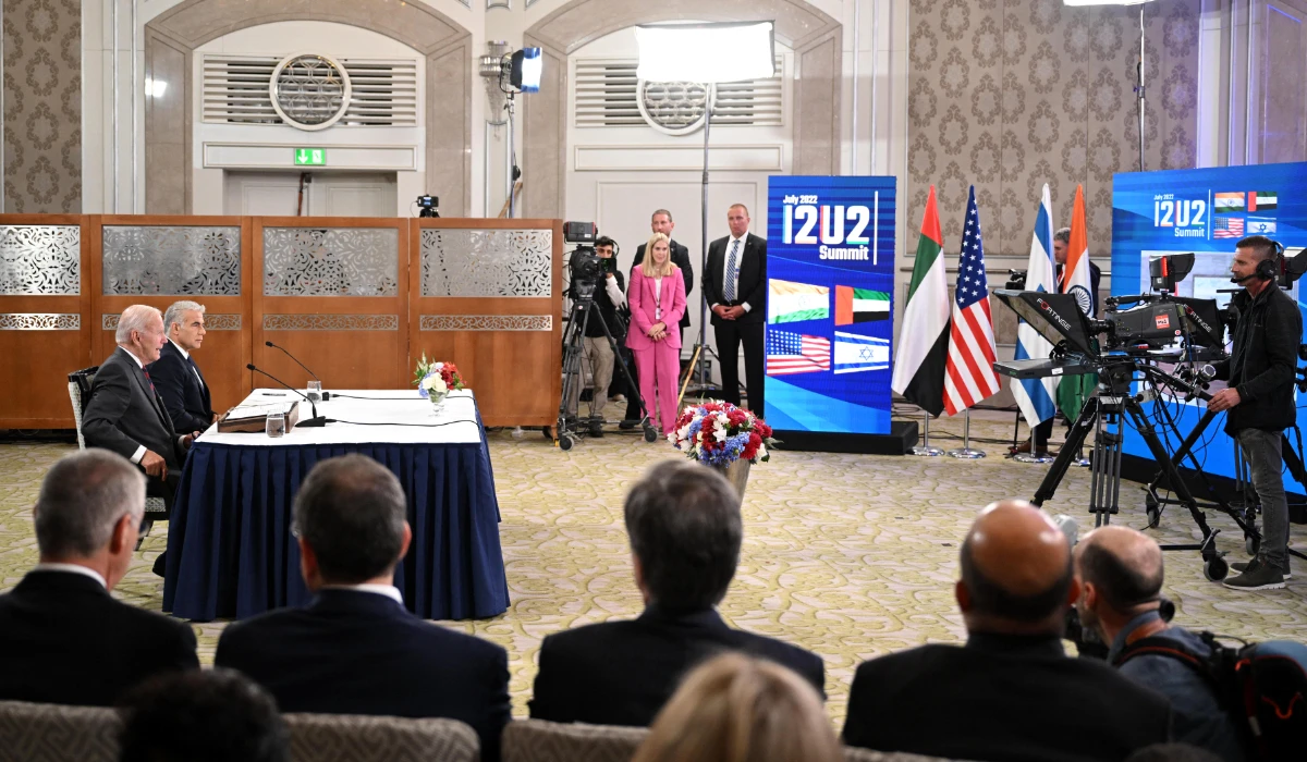 US President Joe Biden (L) and Israel's caretaker PM Yair Lapid take part in a virtual meeting with leaders of the “I2U2” group.