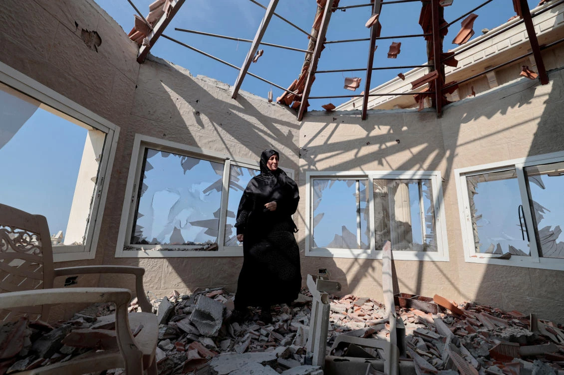 Chadia Kaddouh, looks on as she shows her house that was destroyed by what she said was an Israeli drone attack, amidst tension between Israel and Hezbollah, in southern town of Yater, Lebanon on Nov. 1, 2023. (Reuters)