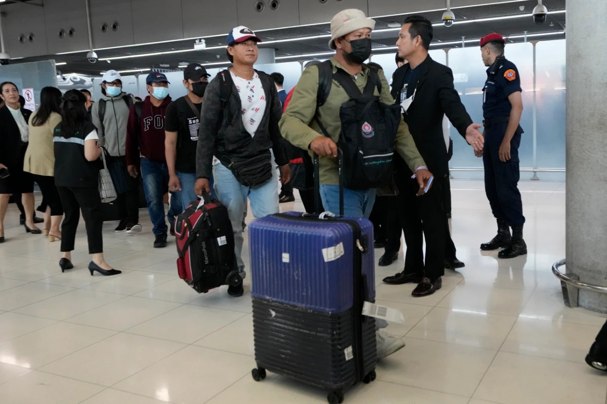 Thai workers who were evacuated from Israel arrive at Suvarnabhumi International Airport in Samut Prakarn Province, Thailand, on Oct. 12, 2023. (AP Photo/File)