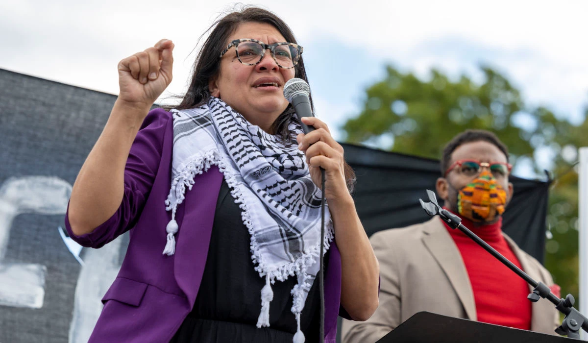 Rep. Rashida Tlaib, D-Mich., speaks during a demonstration calling for a ceasefire in Gaza, Oct. 18, 2023, near the Capitol in Washington. (AP)