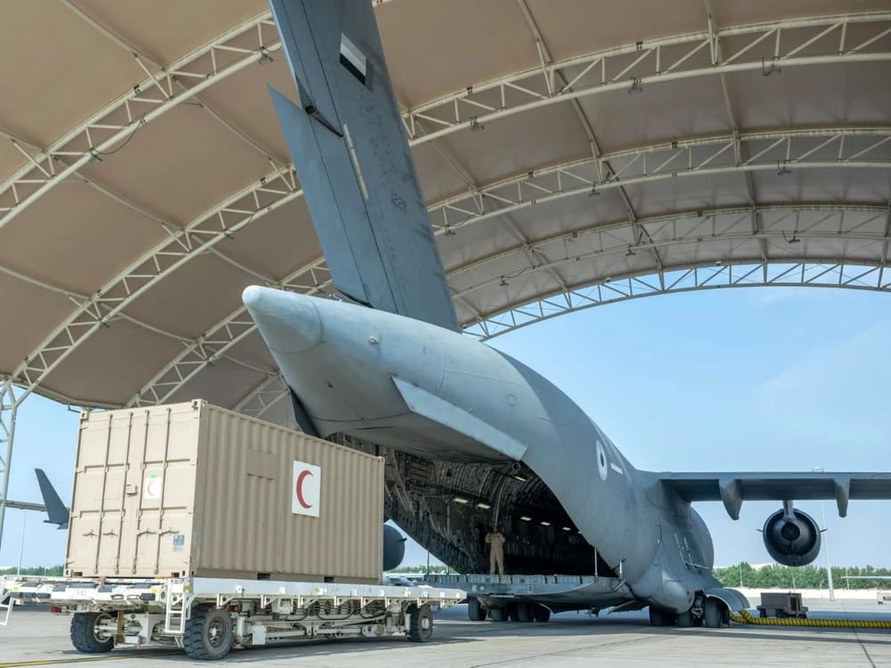 The UAE has sent a further five planes carrying supplies and equipment to support the construction of a field hospital in the Gaza Strip. (WAM)