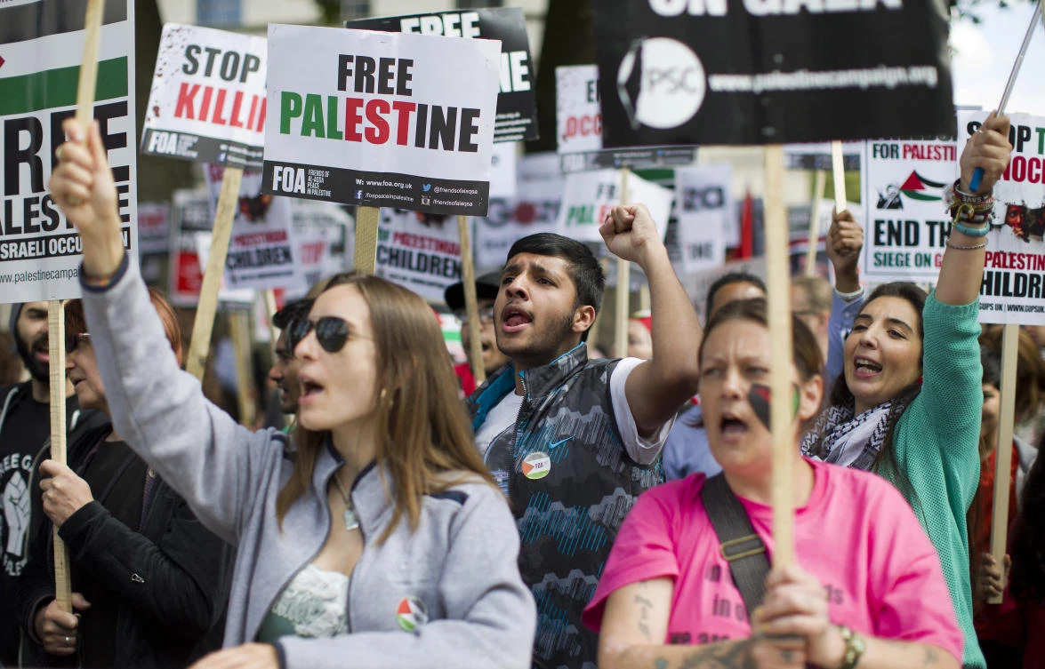 “Free Palestine” protests have been held in central London since the start of the war. (FILE/AFP)