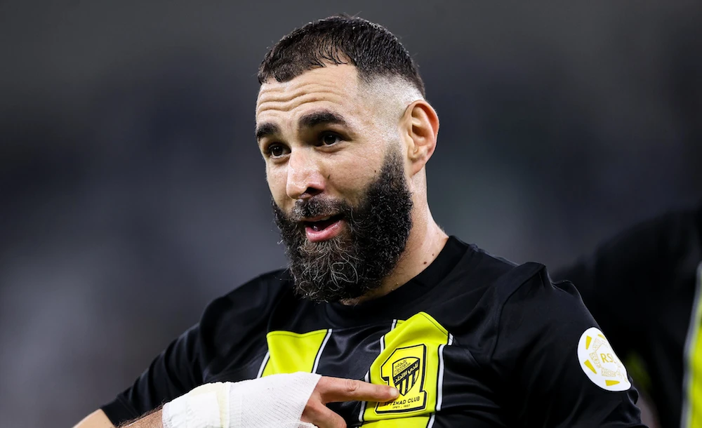 Karim Benzema scored his first hat-trick for Al-Ittihad on Friday as the reigning Roshn Saudi League champions defeated Abha 4-2. (X/@ittihad)