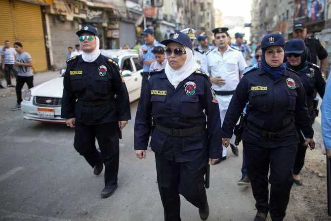 Egyptian policewomen, part of an anti-harassment force patrol in Cairo, in 2018. (AP/File)