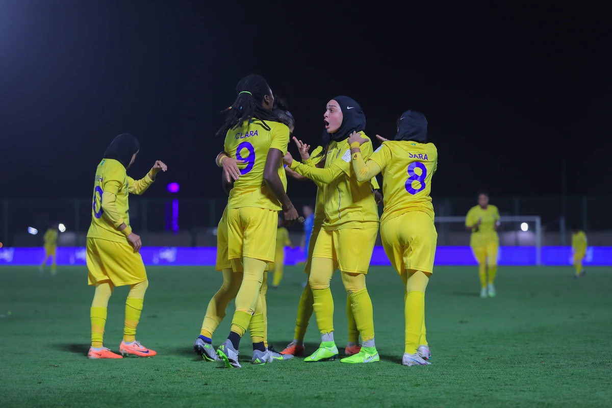 Al-Nassr celebrate during their 4-3 win over Al-Hilal in the Women's Premier League (@AlNassrFC)