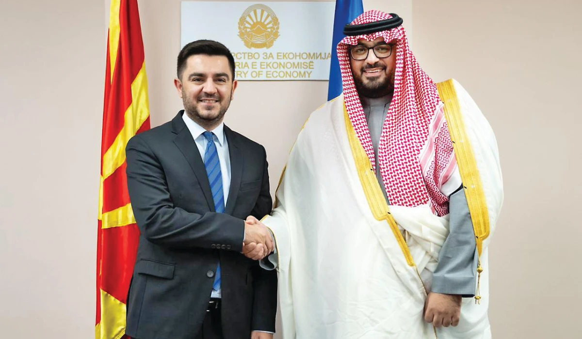 Kershnik Bekteshi receives Faisal bin Fadel Al-Ibrahim in Skopje. (Supplied)
