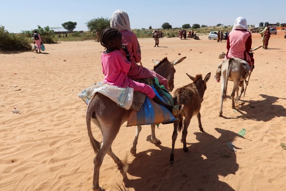 Children cross the border on their donkeys from Sudan to Chad, in Chad. (Reuters)