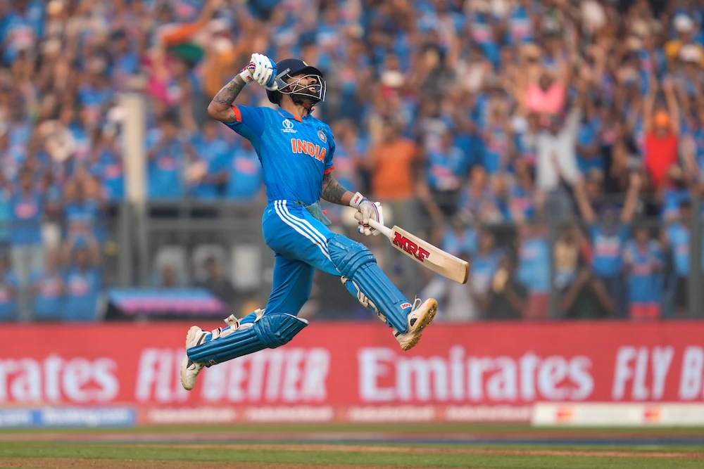 A zone in India’s Blades of Glory Museum celebrates Virat Kohli’s career in numbers. Kohli hit his record 50th century in one-day internationals at the Cricket World Cup on Nov. 15, 2023. (AP)