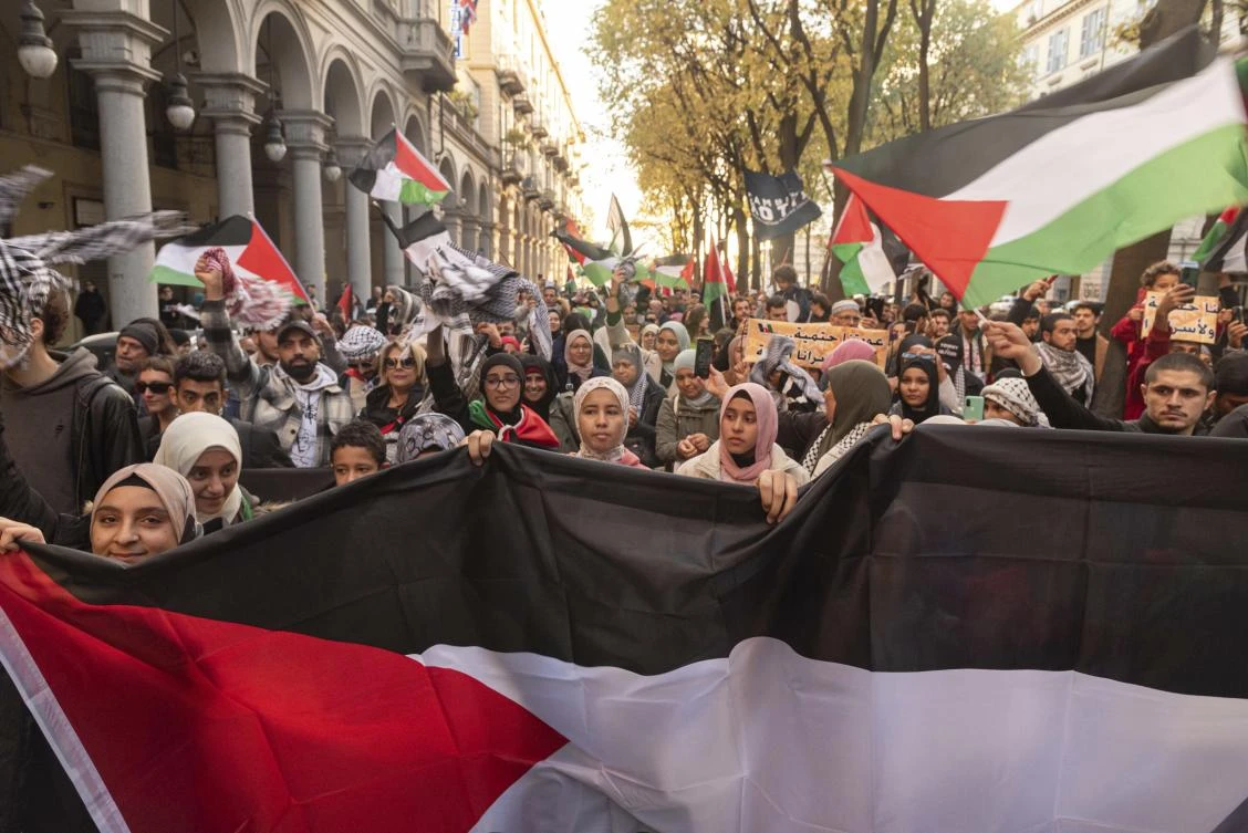 People take part in a pro-Palestinian rally in Turin, Italy, on Nov. 18, 2023. (AP)