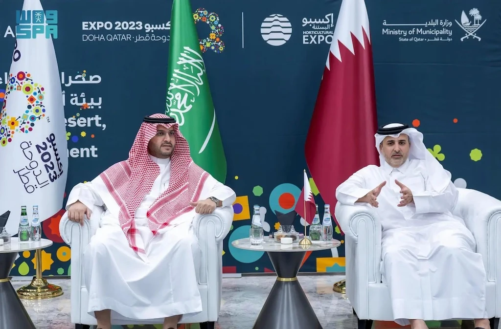 rince Turki was welcomed by Qatar’s Minister of Municipality Abdullah bin Abdulaziz Al-Subaie. (SPA)