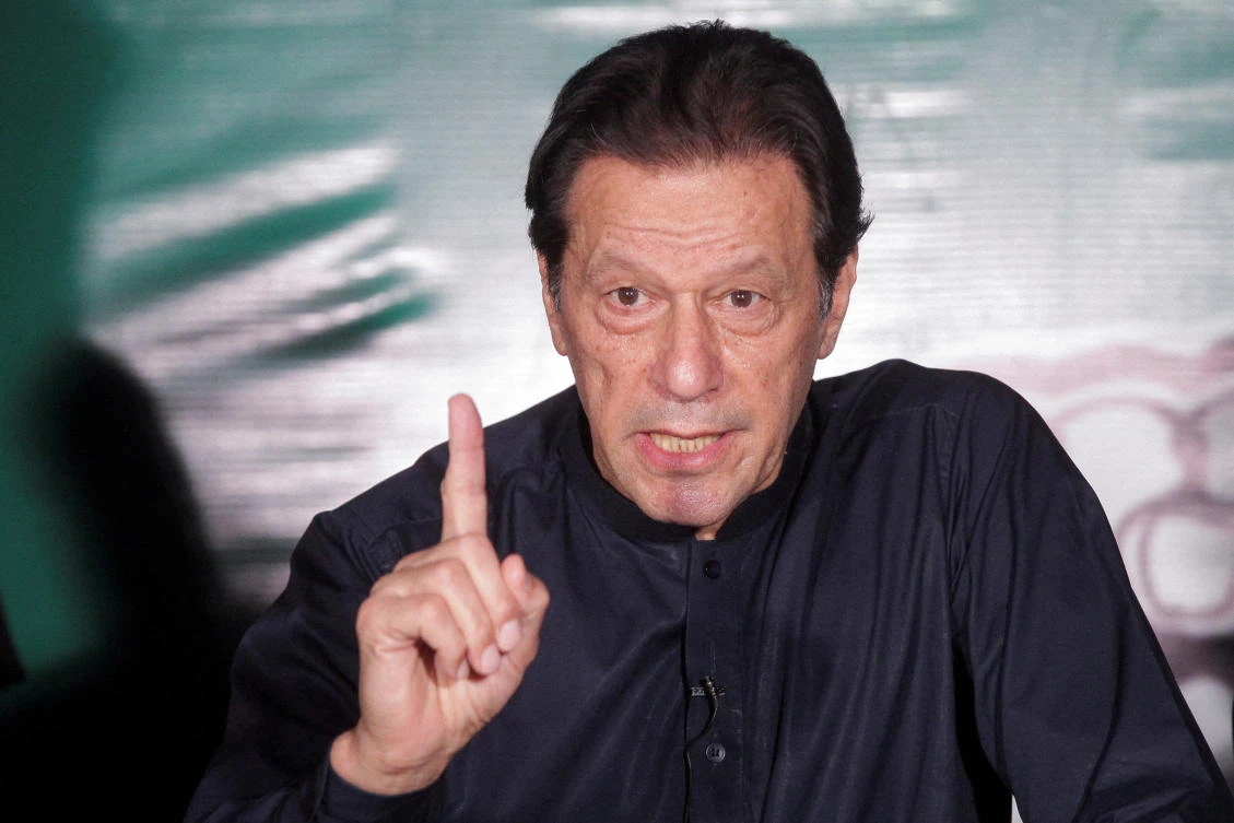 Pakistan’s former Prime Minister Imran Khan, gestures as he speaks to the members of the media at his residence in Lahore on May 18, 2023. (Reuters)