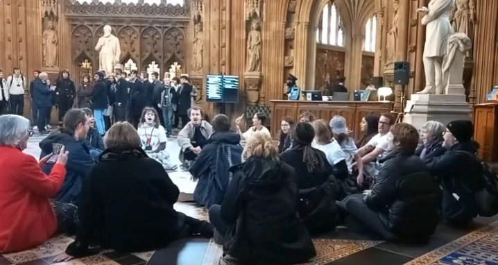 Pro-Palestinian activists stage protest in UK Parliament to demand permanent Gaza ceasefire