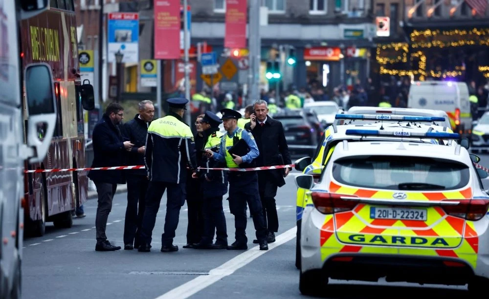 Police officers at the scene of a stabbing that left children injured in Dublin, Ireland, Nov. 23, 2023. (Reuters)