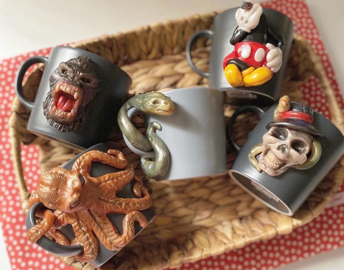 Saqid specializes in creating handmade mugs with three-dimensional figures of animals and humans. (Supplied)