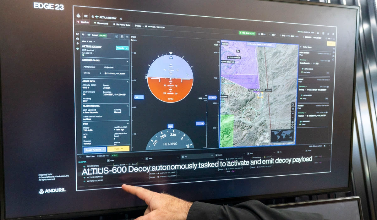 Lattice Mission Autonomy software by Anduril is demonstrated at the Air & Space Forces Association Air, Space & Cyber Conference, Wednesday, Sept. 13, 2023, in Oxon Hill, Md. (AP)