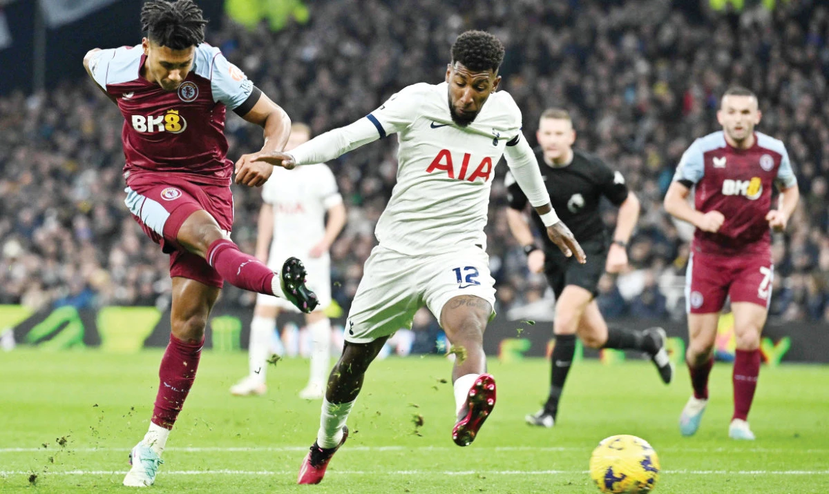 Ollie Watkins scores a goal. Villa’s third away win in their last 11 league games underlined the improvements made by Unai Emery. (AFP)