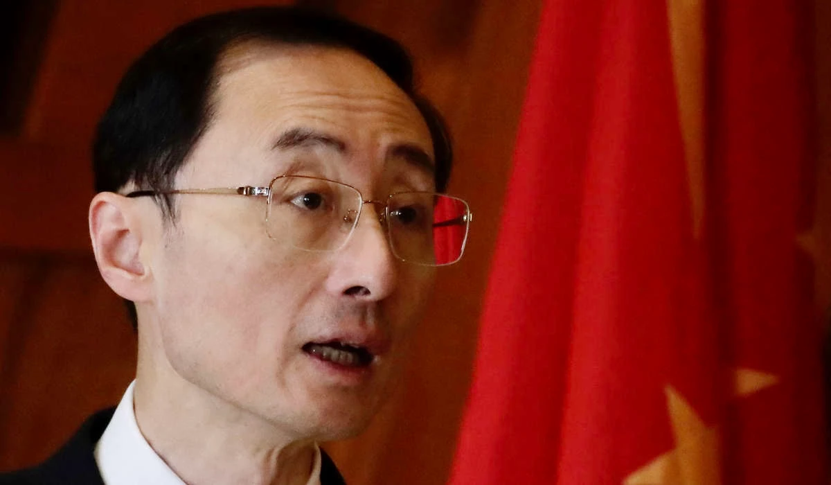 China's Vice Foreign Minister Sun Weidong speaks during a bilateral meeting with Theresa Lazaro, Philippines' Undersecretary for Bilateral Relations and Asian Affairs of the Department of Foreign Affairs in Manila on 24 March 2023. (AFP)