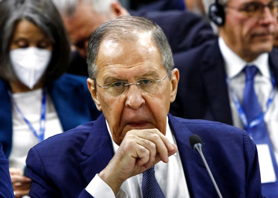 Russia’s Foreign Minister Sergei Lavrov attends a meeting of foreign ministers of the Organization for Security and Cooperation in Europe (OSCE), in Skopje, North Macedonia, on Nov. 30, 2023. (Reuters)