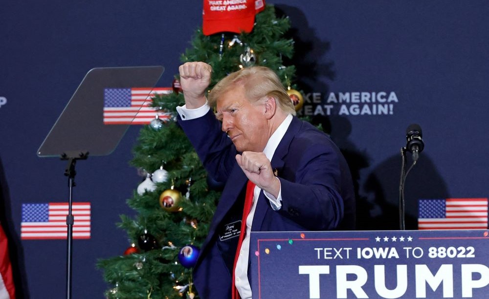 Former US President Donald Trump during a campaign event in Waterloo, Iowa, Dec. 19, 2023. (AFP)