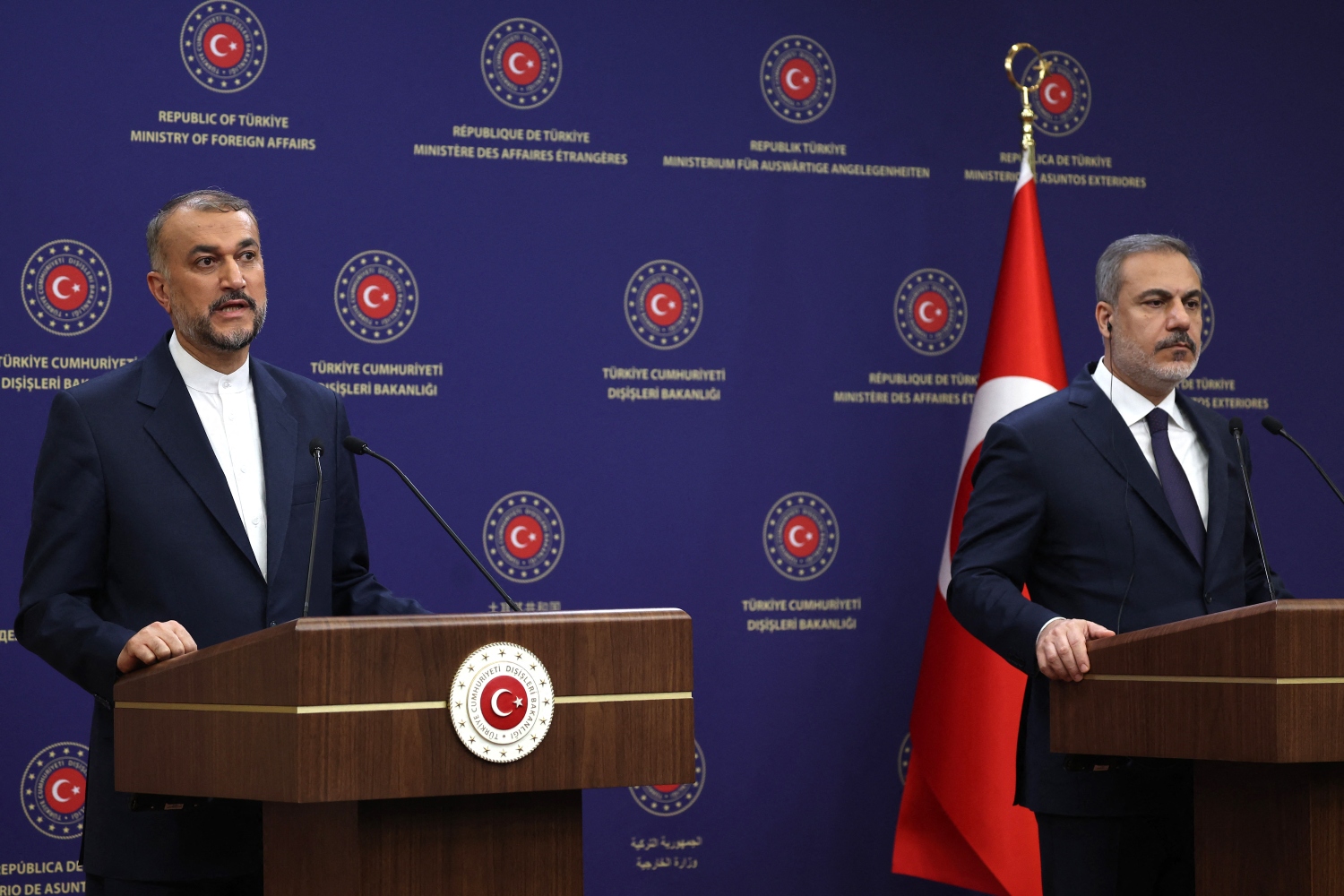 Although Turkiye and Iran seem to be on the same page regarding the Gaza war, they are actually walking on different paths (AFP)
