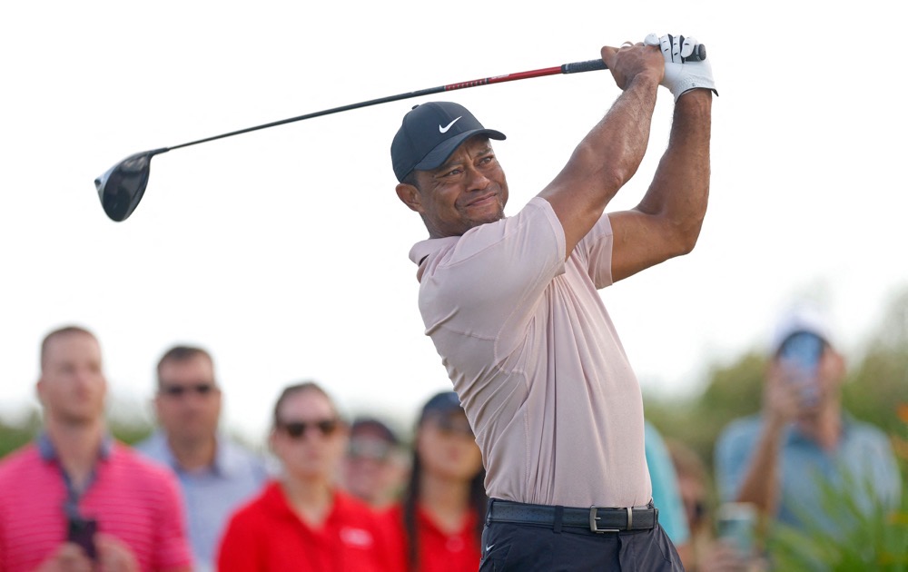Tiger Woods of the US plays his shot from the 15th tee during the first round of the Hero World Challenge at Albany Golf Course on Nov. 30, 2023 in Nassau, Bahamas. (Getty Images/AFP)