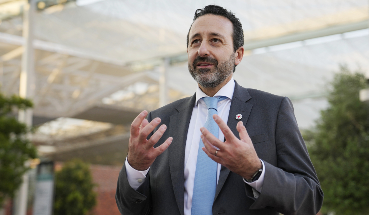 Robert Mardini, the director-general of the International Committee of the Red Cross, speaks to The Associated Press at the COP28 U.N. Climate Summit, Friday, Dec. 1, 2023, in Dubai, United Arab Emirates. (AP)