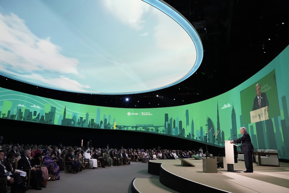 UN Secretary-General Antonio Guterres took aim at fossil fuels at the opening session of the leaders’ summit. (AFP)
