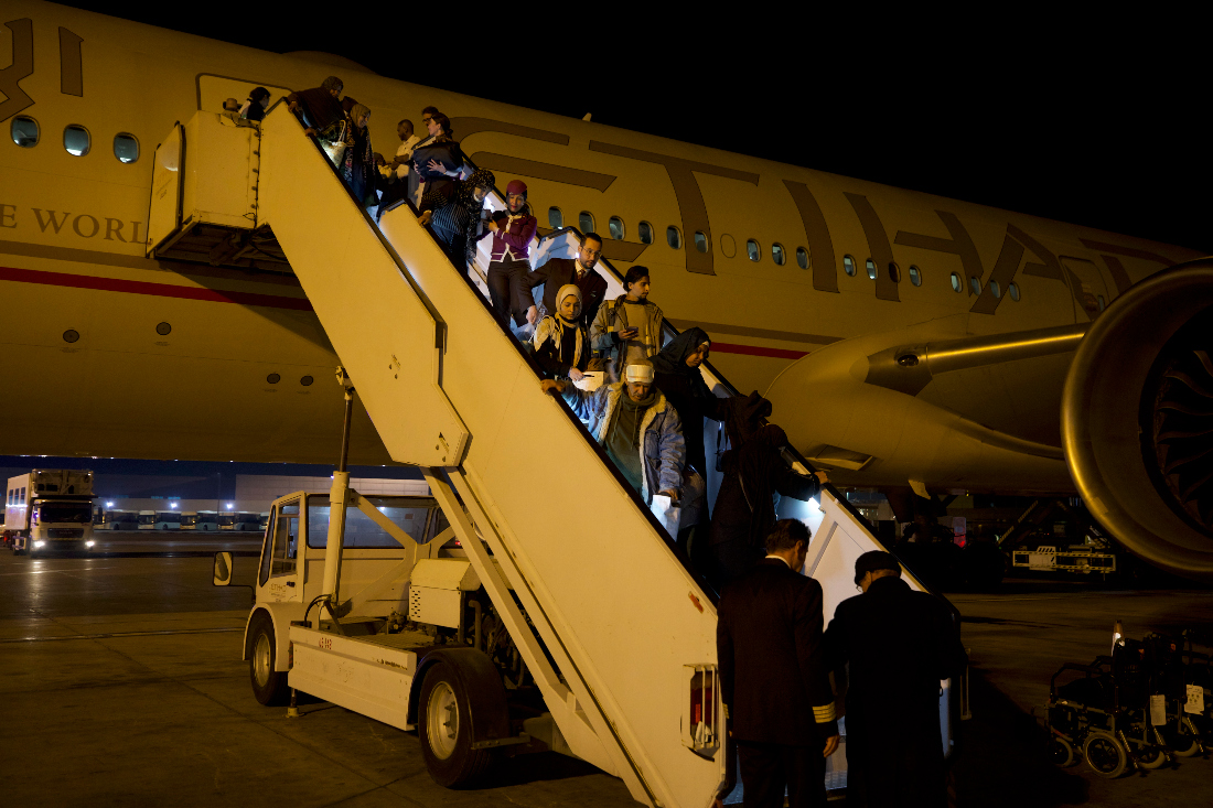 Injured Palestinians and cancer patients arrive at Abu Dhabi International Airport after being evacuated from Gaza through Rafah border. (AN Photo: Mohammed Fawzy)