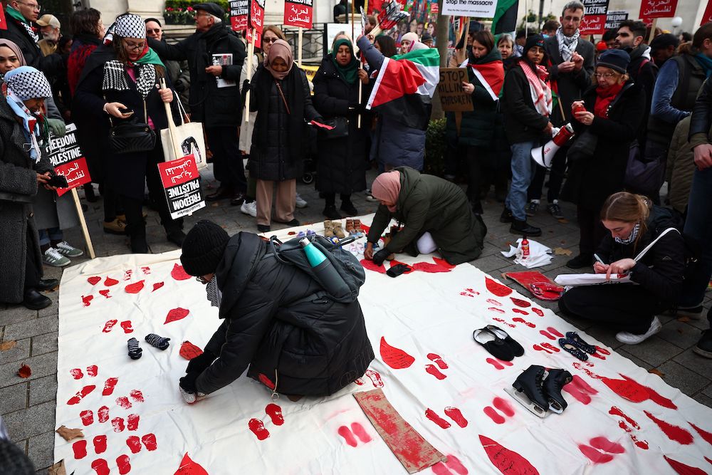 Protesters take part in a ‘Day of Action For Palestine’ in central London on Dec. 2, 2023, calling for a cease-fire between Israel and Hamas. (AFP)