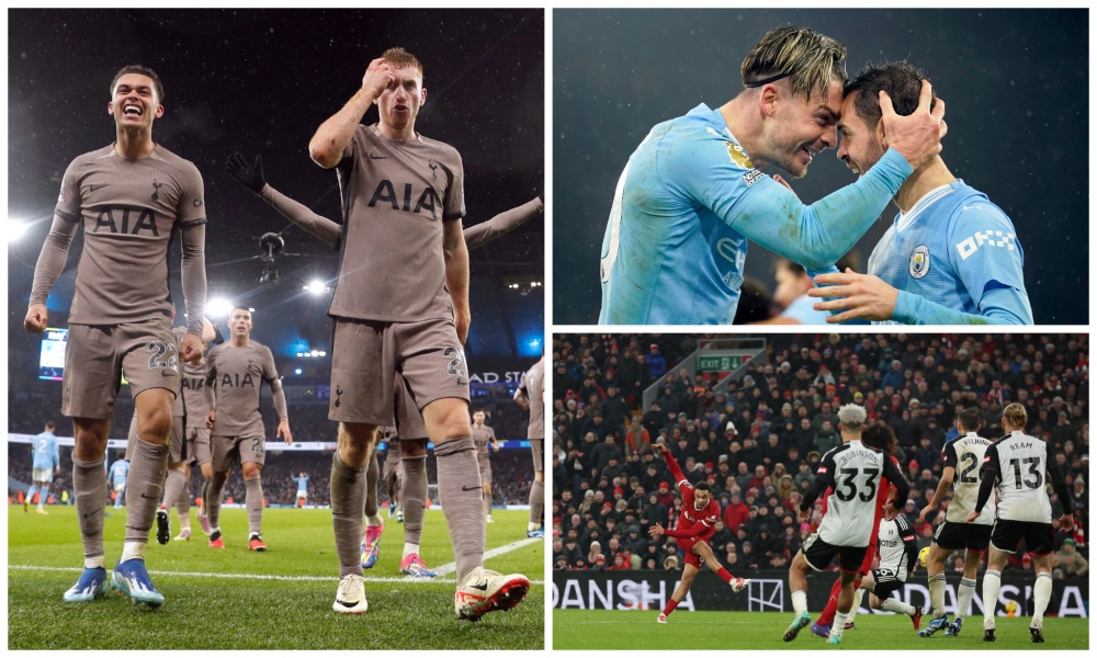 Dejan Kulusevski headed a dramatic late goal as Tottenham held Manchester City in a six-goal thriller after Liverpool had overcome Fulham in a barnstorming match at Anfield earlier. (Reuters)